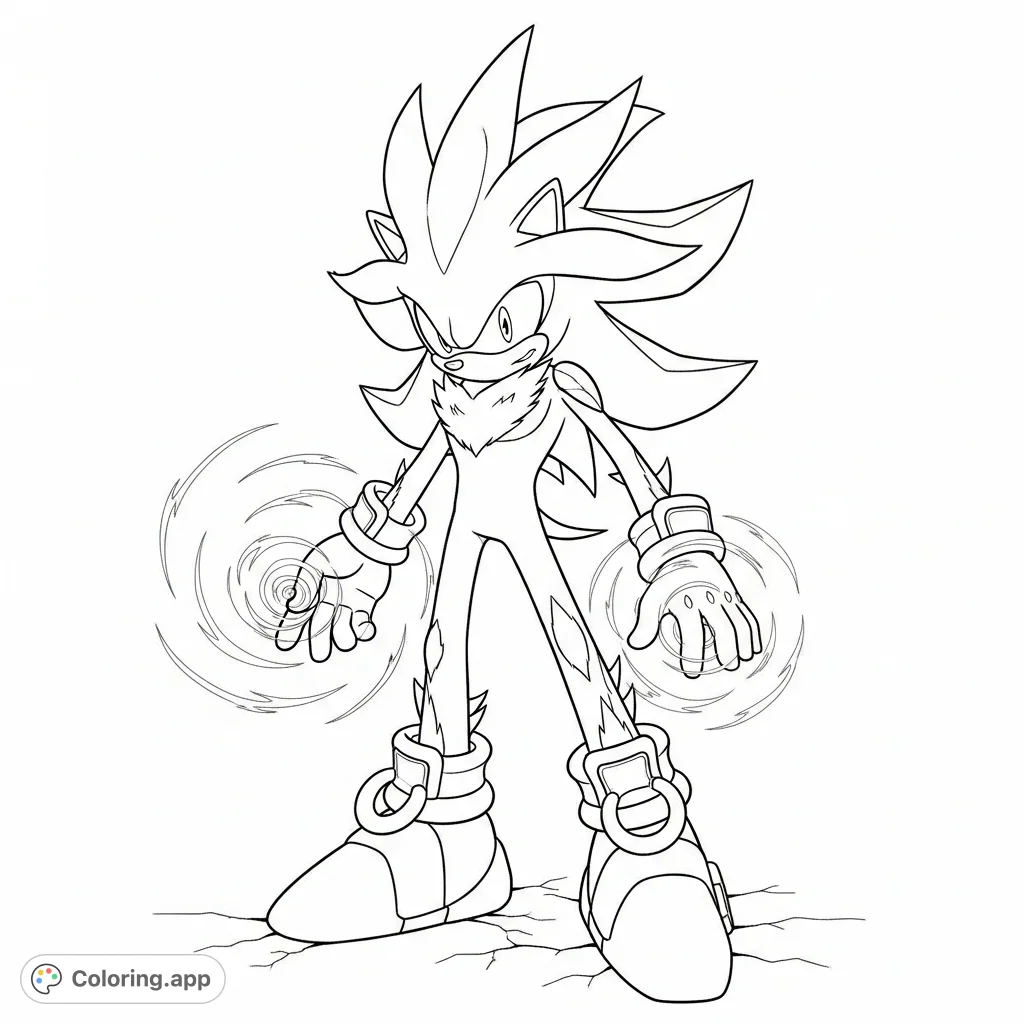 Unite the power of three iconic heroes! This dynamic coloring page features a fusion of Sonic, Shadow, and Silver, ready for action.
