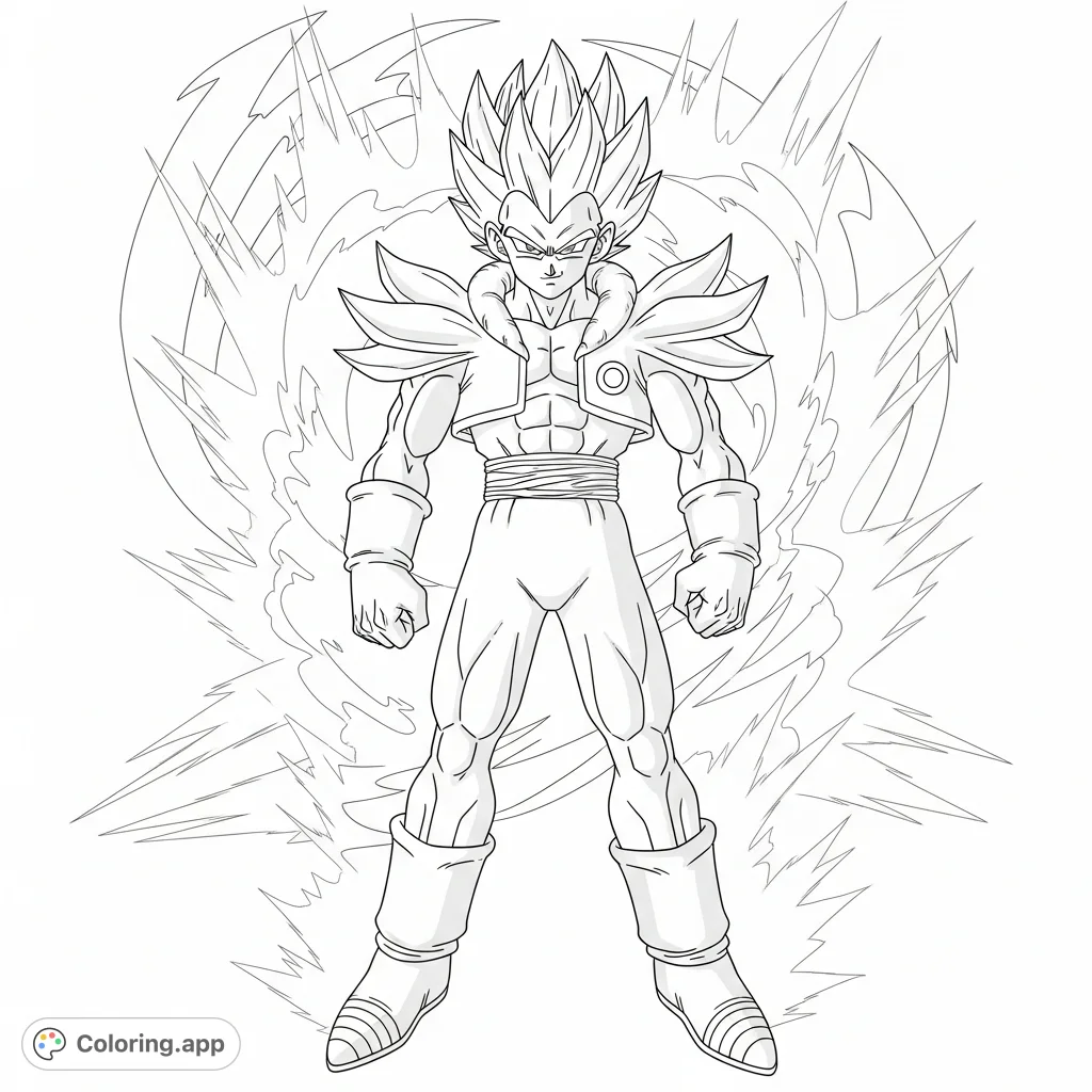 Experience the ultimate Shadic and Sonow fusion, a powerful hedgehog warrior with dynamic quills and surging energy. A thrilling fusion coloring page.