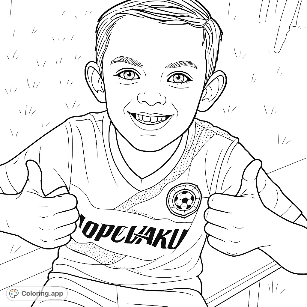 A cheerful boy gives a double thumbs-up, smiling brightly in this engaging coloring page. Perfect for celebrating positivity and youthful spirit.