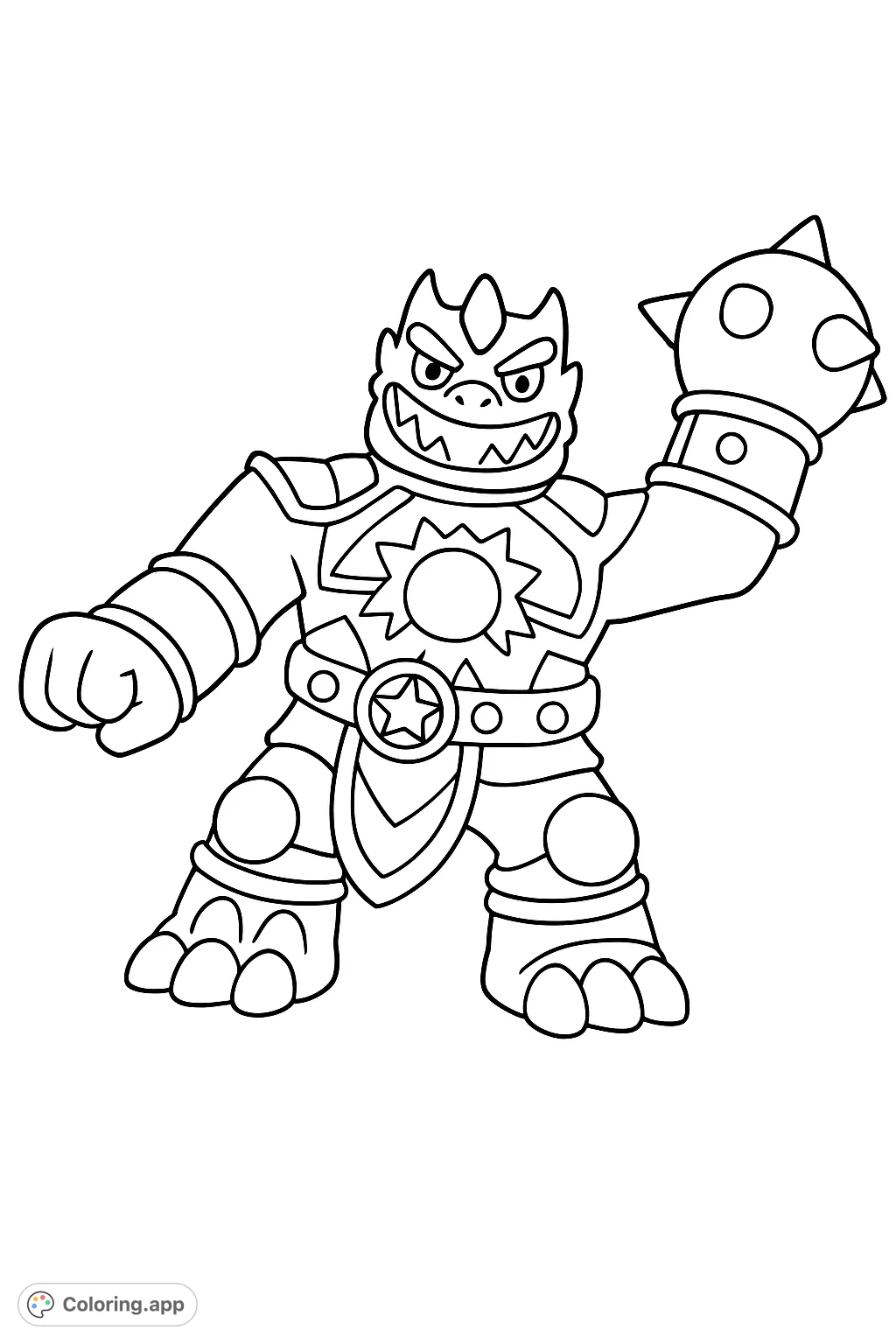 Unleash your creativity with this mighty monster figure. Featuring detailed armor, a menacing grin, and a spiked mace, it's ready for an epic coloring adventure.