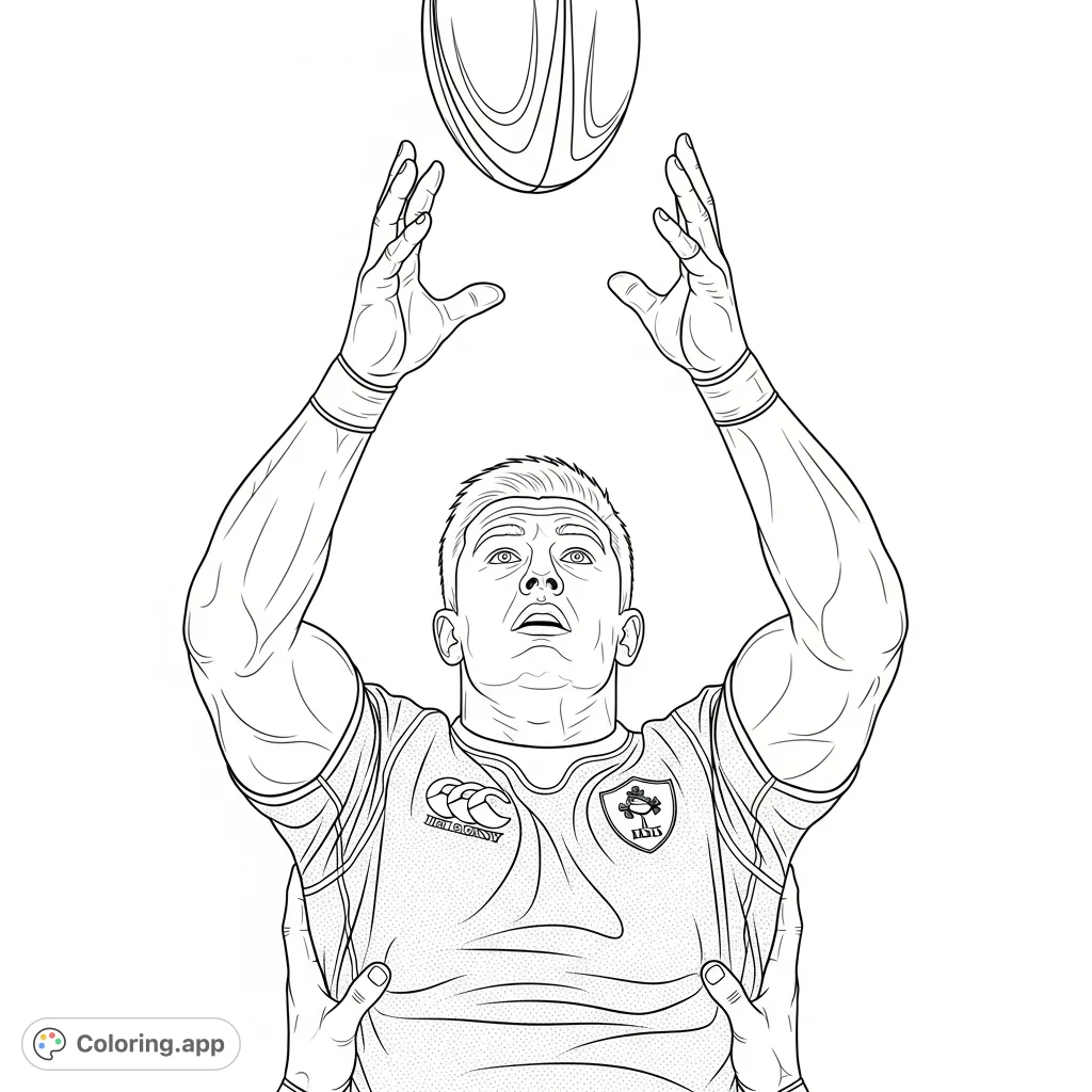 Capture the intense focus of an Irish Rugby player mid-lineout, reaching for the ball with taut muscles, supported by teammates. A dynamic, detailed sports scene.
