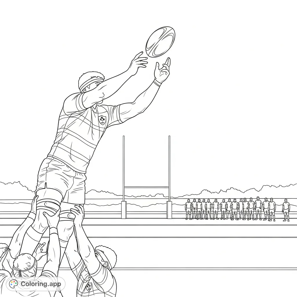 Experience the thrilling moment of an Irish Rugby player soaring in a lineout. Capture the intensity of the game with detailed players, stadium, and pitch elements.