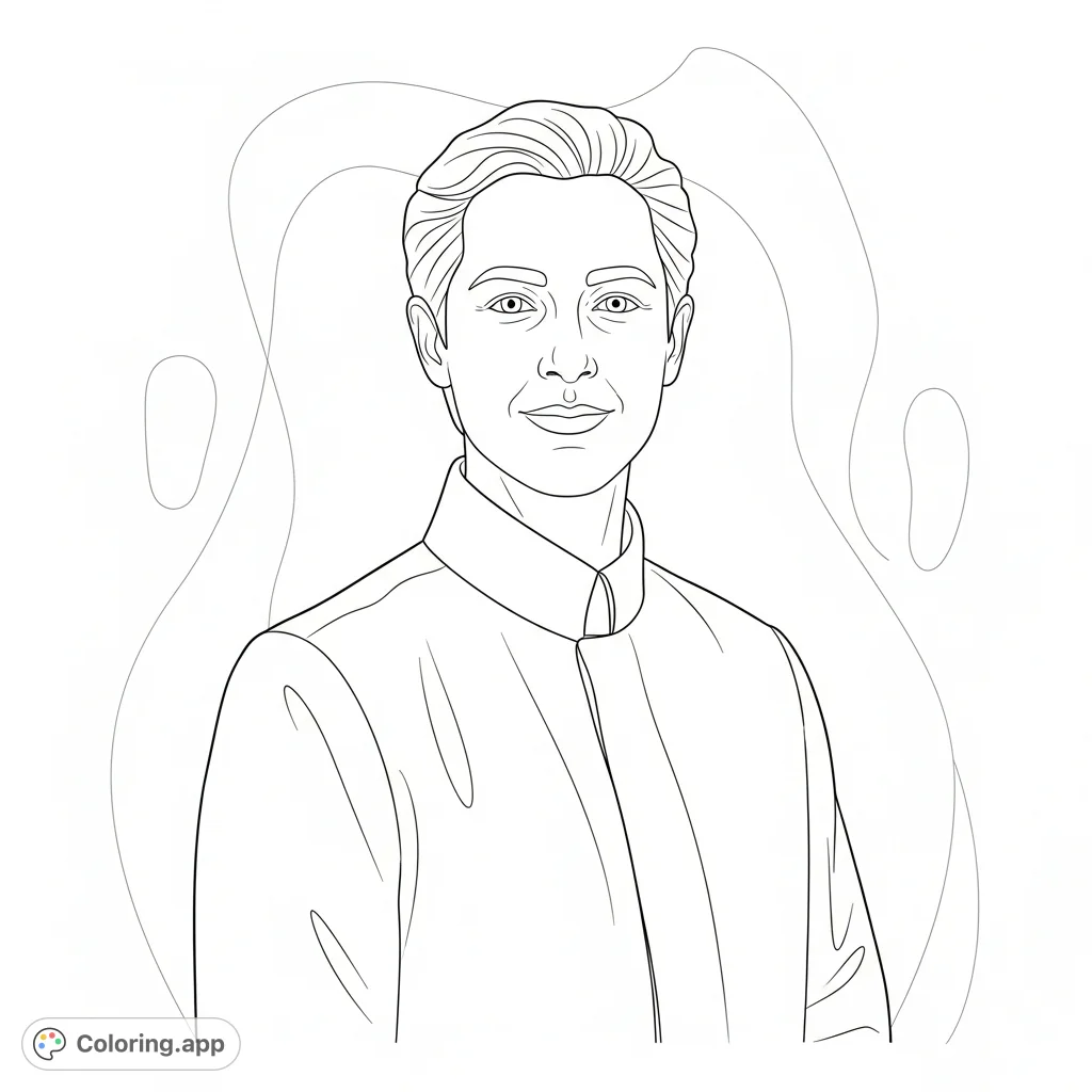 Discover the Pablo Torres coloring page. A focused portrait with subtle background, offering a canvas for personal expression and creative detail.