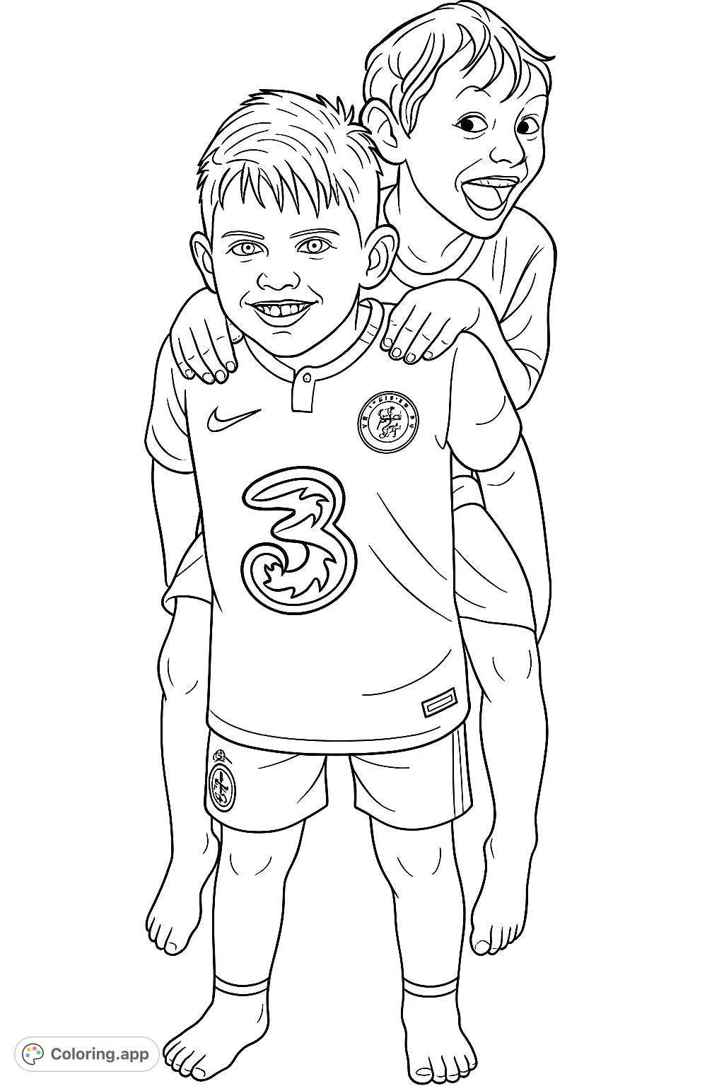 Capture the joy of childhood friendship with this piggyback play coloring page featuring two happy boys. Perfect for active kids!