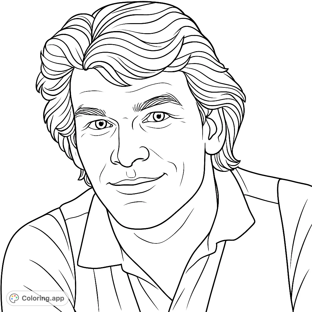 A captivating classic actor portrait perfect for coloring, featuring a warm expression and iconic styling, ideal for fans and art enthusiasts.