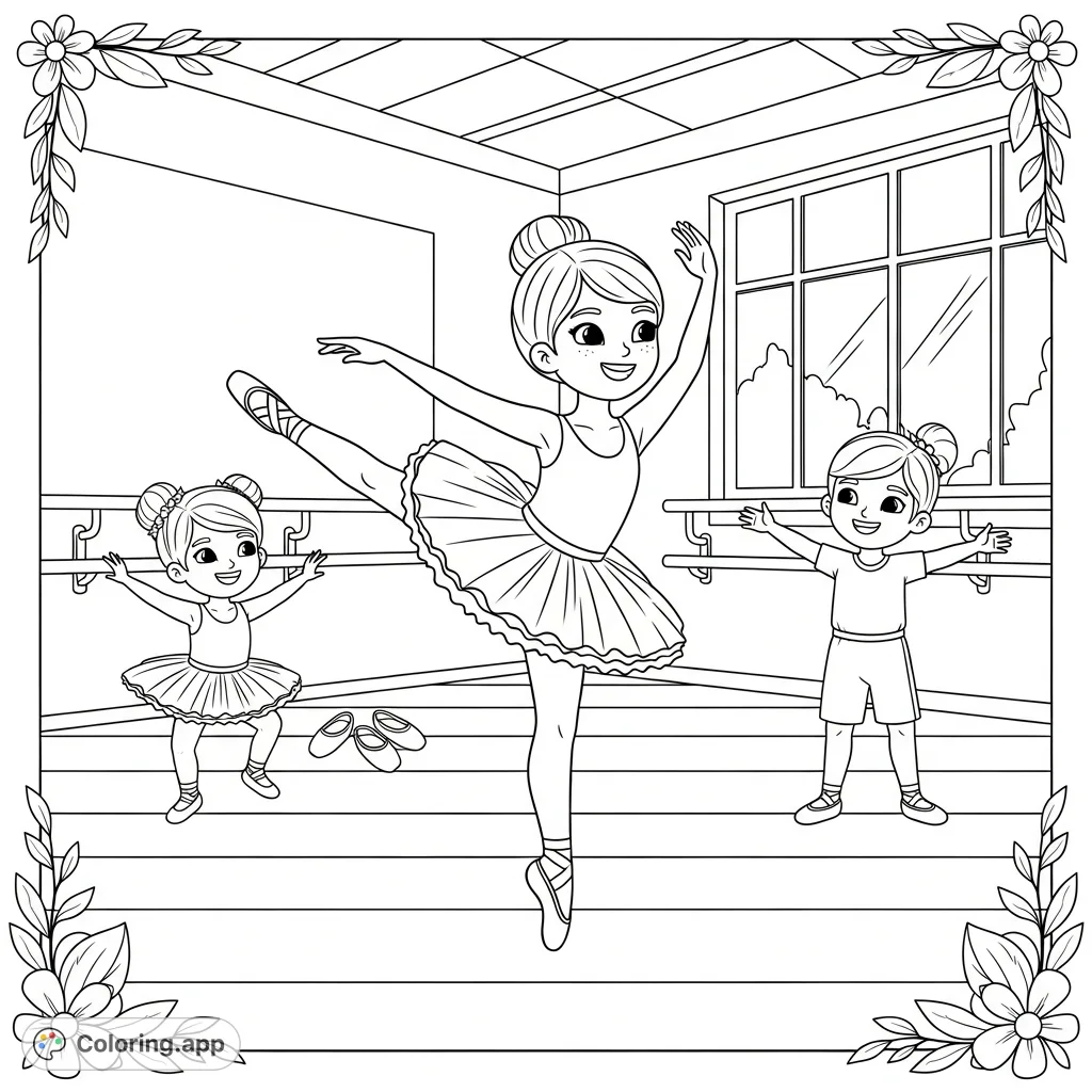 A delightful scene of a kid ballerina gracefully dancing with her friends. Perfect for fostering creativity and celebrating friendship and the joy of dance.