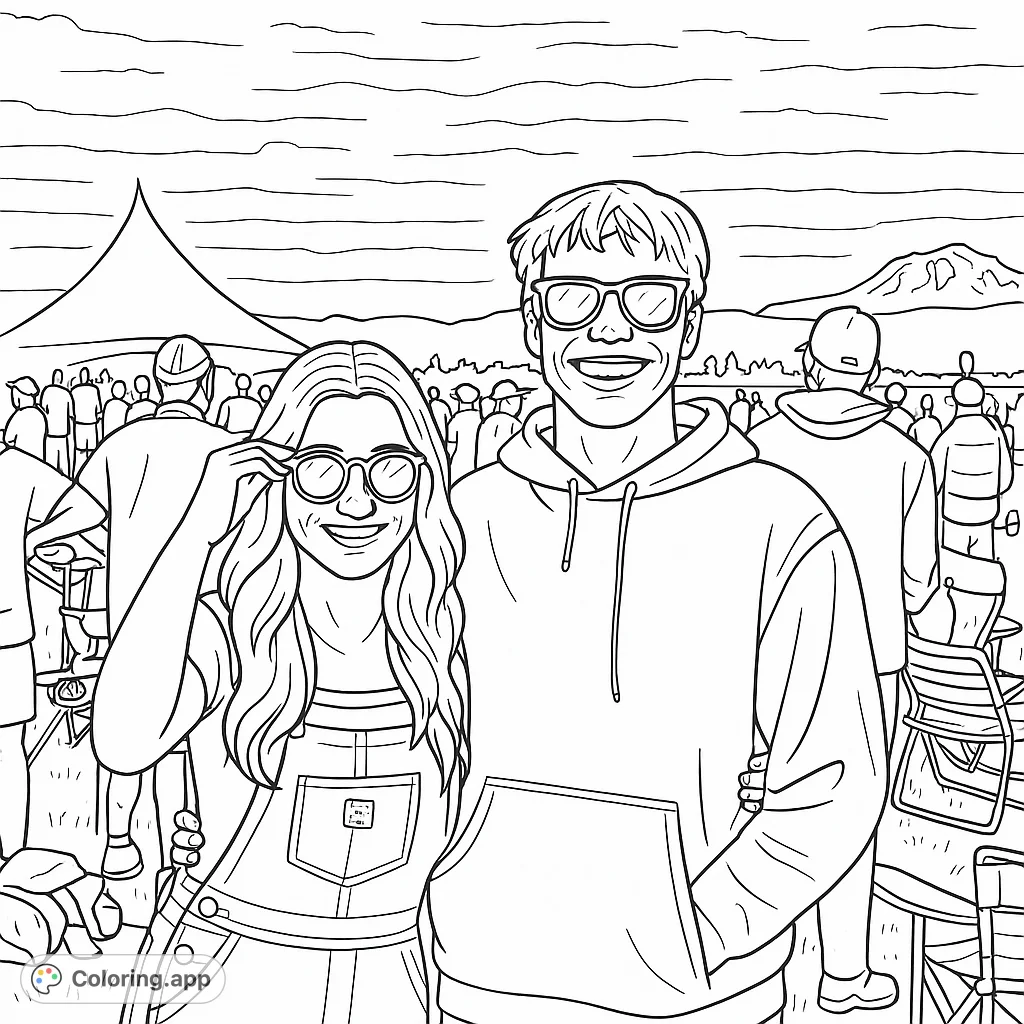 Smiling Couple Outdoor Event - Coloring.app