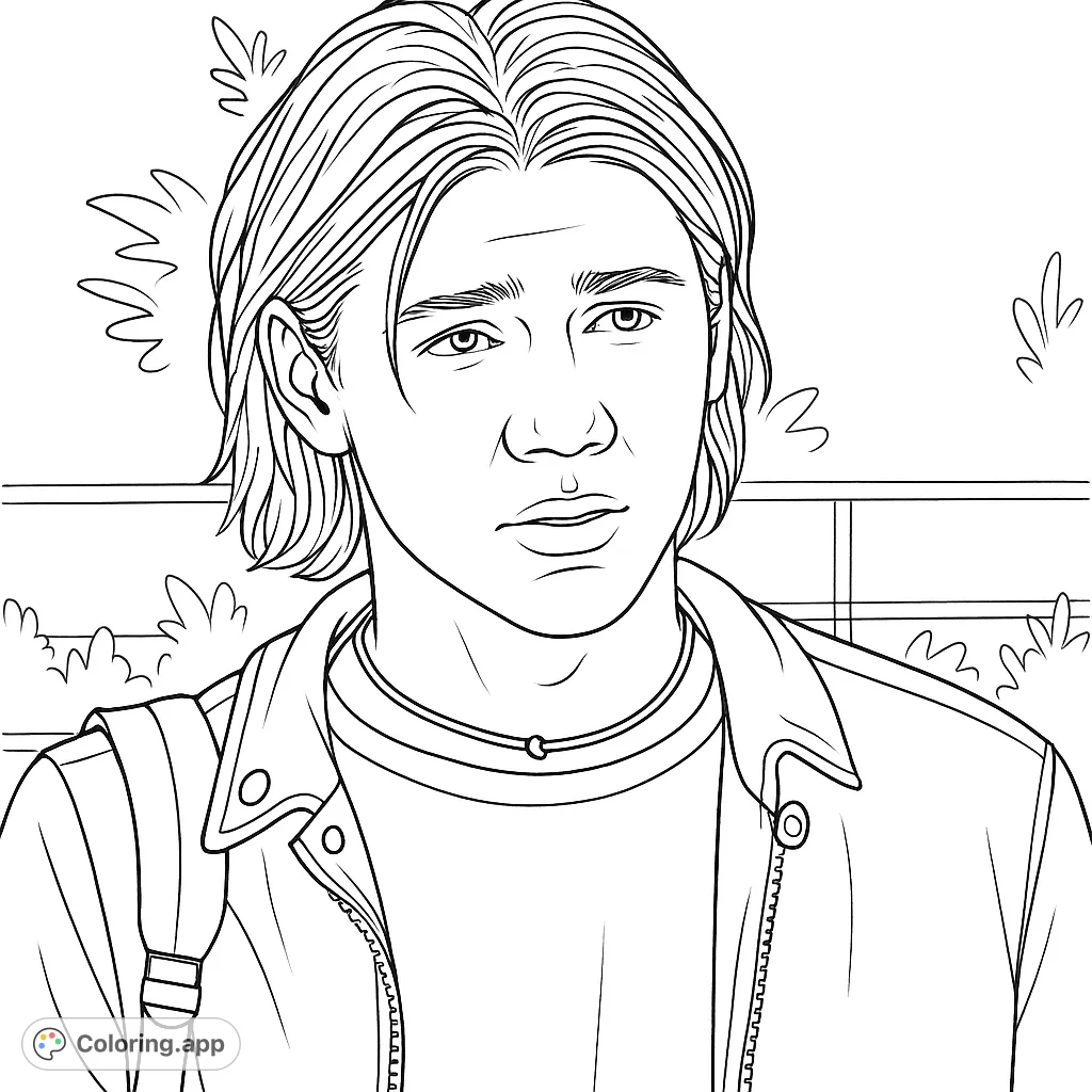 Capture the relaxed demeanor of a young man with this detailed portrait coloring page. Perfect for practicing skin tones, hair textures, and clothing folds.