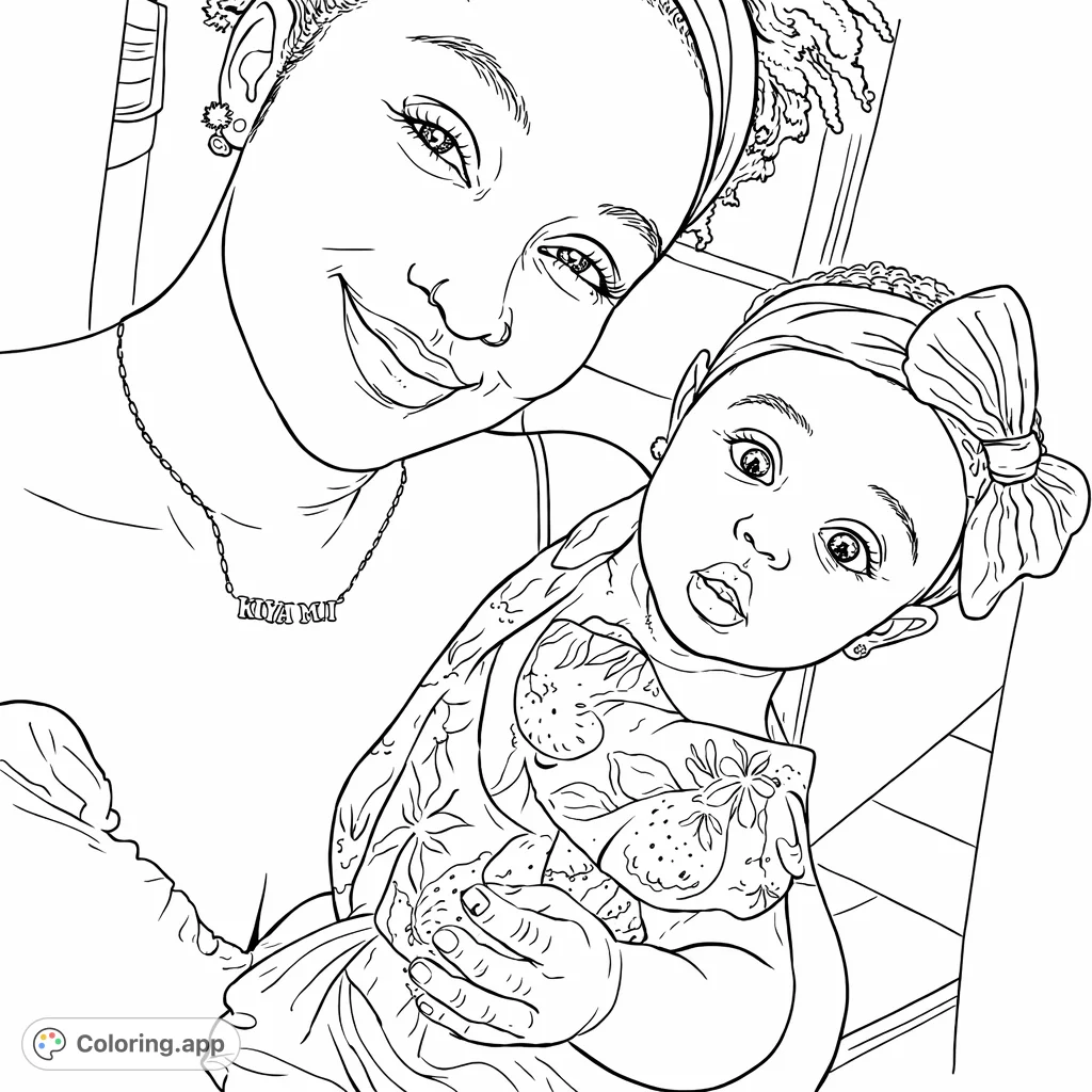 Capture a tender moment between a smiling woman and an inquisitive baby, perfect for personalizing with your favorite shades.