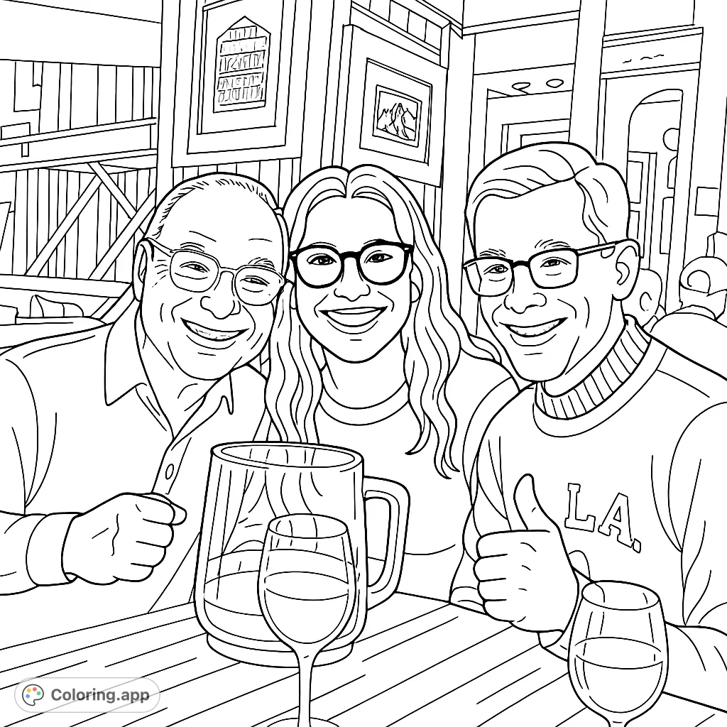 Capture the warmth of friendship with this joyful gathering coloring page featuring smiling faces and a cozy setting. A perfect scene for celebrating good times.