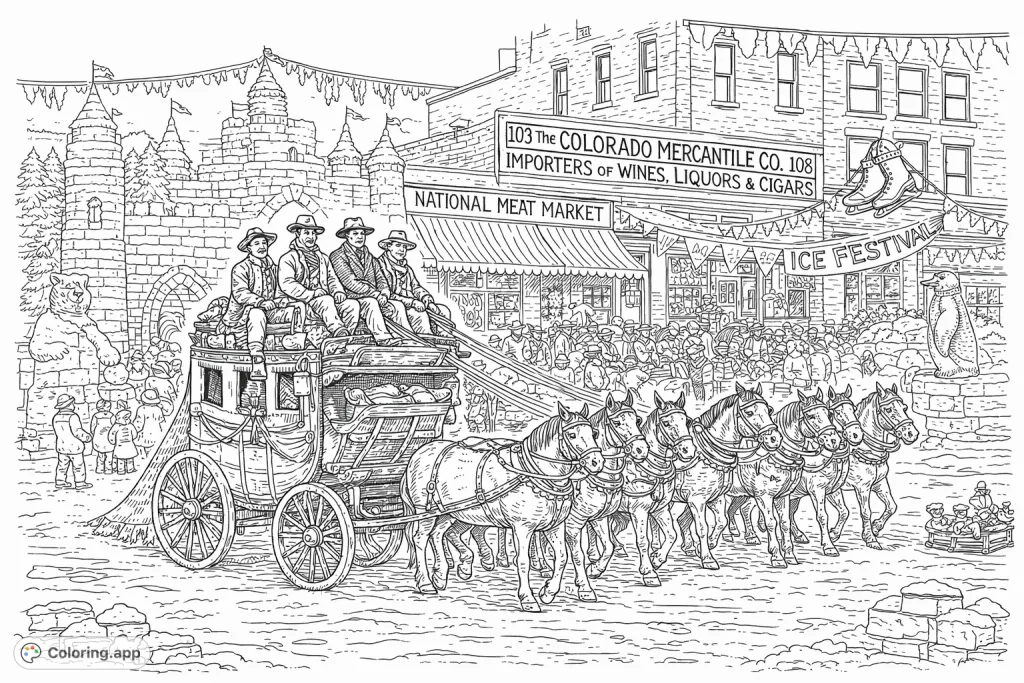 Vintage Winter Festival Carriage Ride - Coloring.app