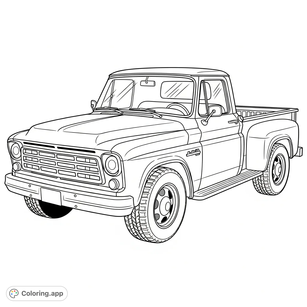 Detailed classic pickup truck ready for your creative touch. Features large wheels, a prominent grille, and a sturdy flatbed, perfect for vehicle enthusiasts.