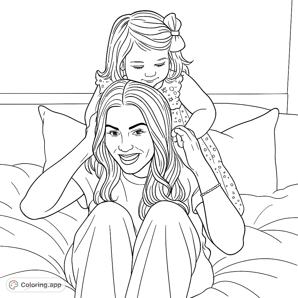 Capture a heartwarming mother and child bonding moment. This joyous family scene offers a delightful and expressive coloring experience for all ages.