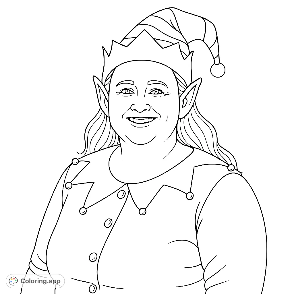 Smiling Festive Elf - Coloring.app