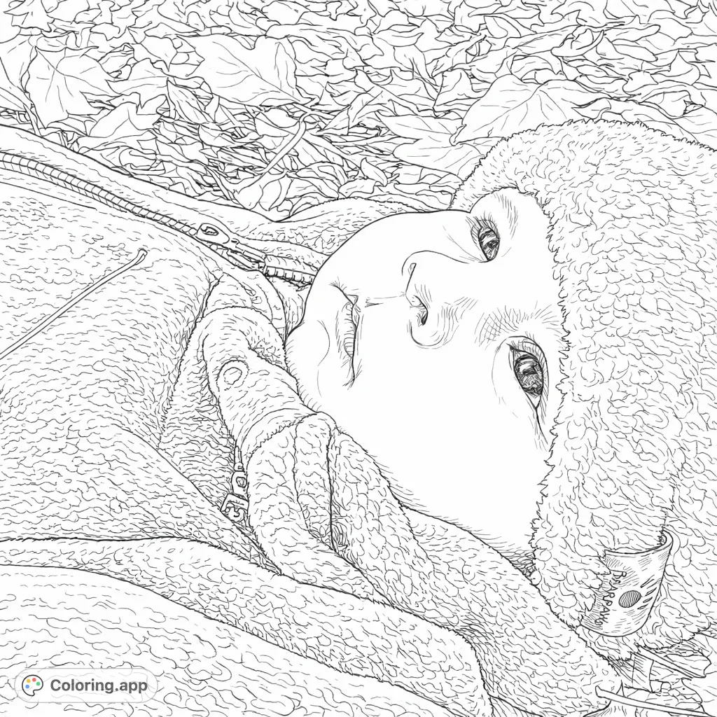 A charming coloring page featuring a baby bundled in a plaid blanket and soft hat, nestled amongst a bed of detailed autumn leaves. Perfect for all ages!
