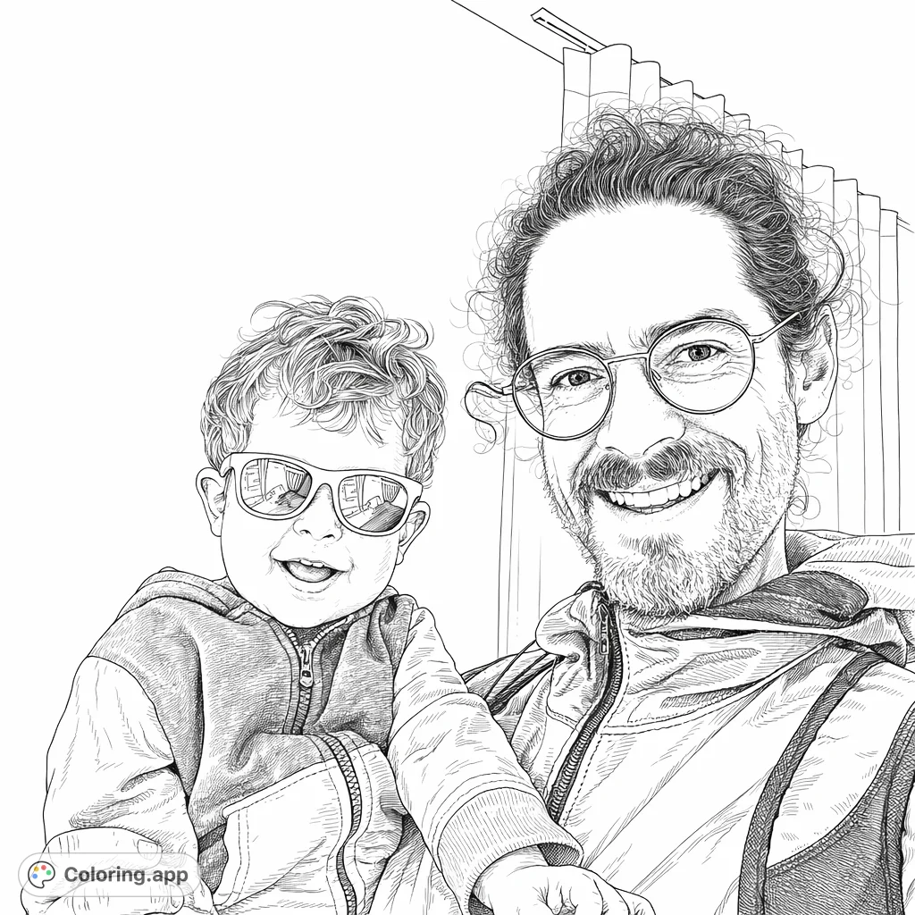 Capture a heartwarming moment of a father holding his smiling child. This realistic family bonding coloring page is perfect for all ages and skill levels.