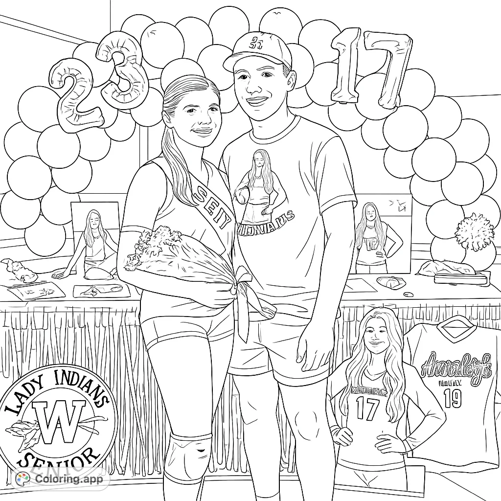 A couple stands amidst a festive celebration with a balloon arch and personalized decorations, perfect for marking a special milestone.