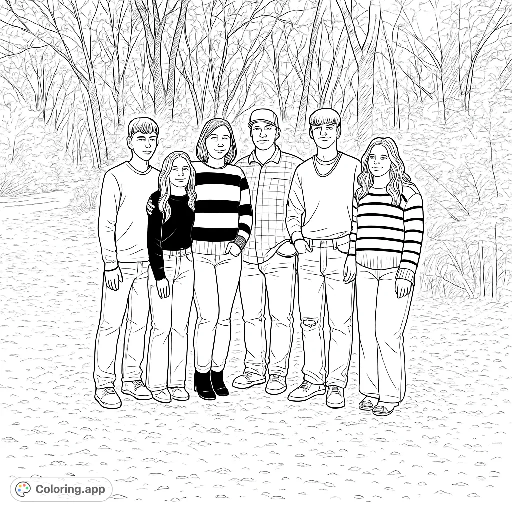 Capture a cherished family moment in a tranquil woodland setting. Personalize this heartwarming portrait with your unique palette, perfect for all ages.