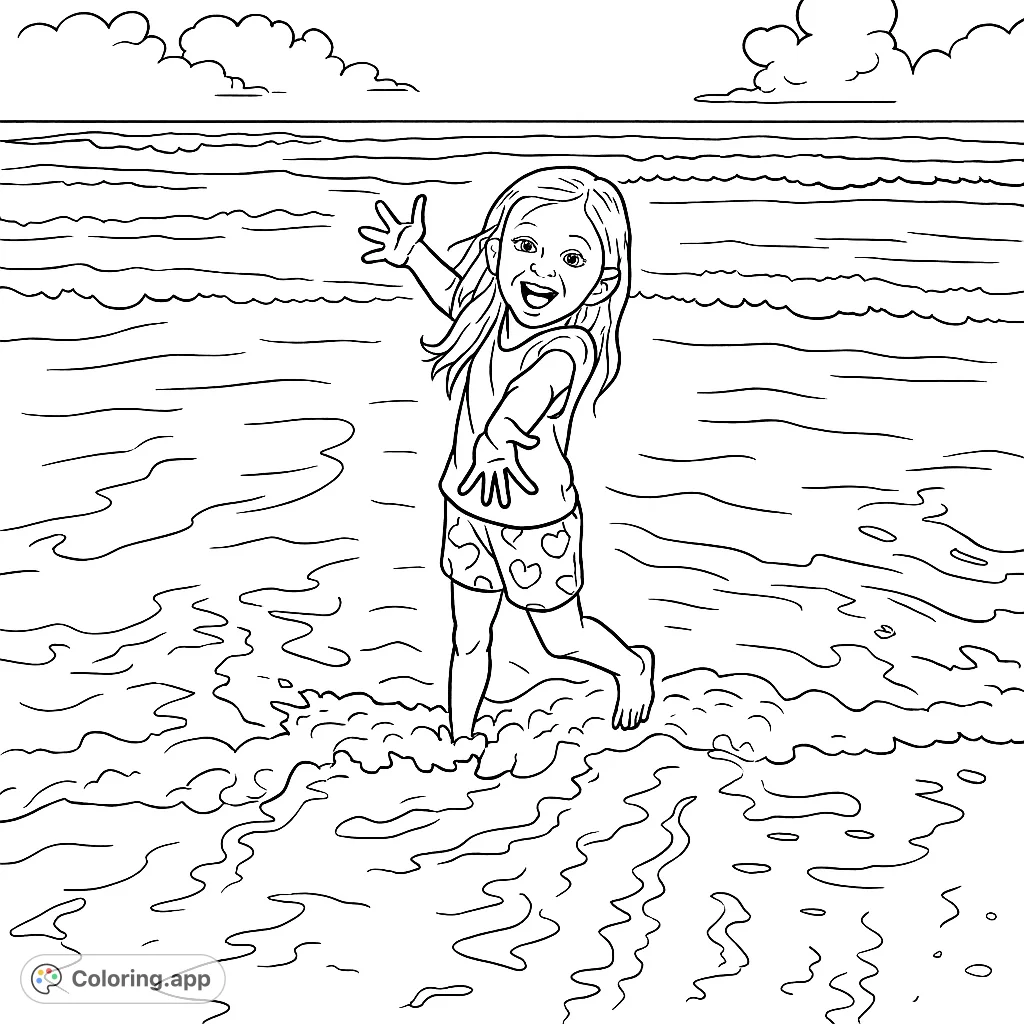 Capture the joy of a child splashing in ocean waves on a memorable beach day. This lively scene invites creativity with a cheerful subject and dynamic water.