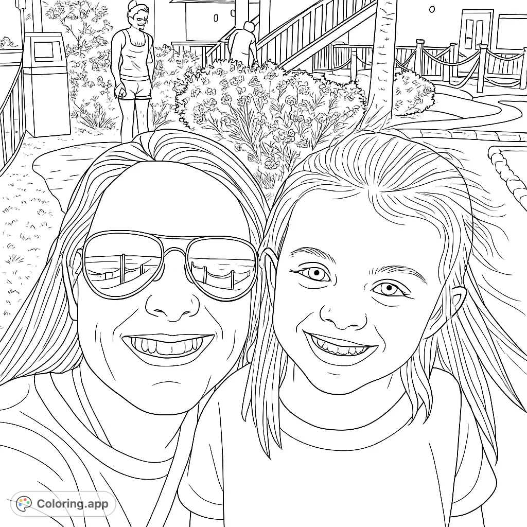 A heartwarming scene of a woman and a smiling girl at a mini golf course, with detailed background elements and other players enjoying the day.