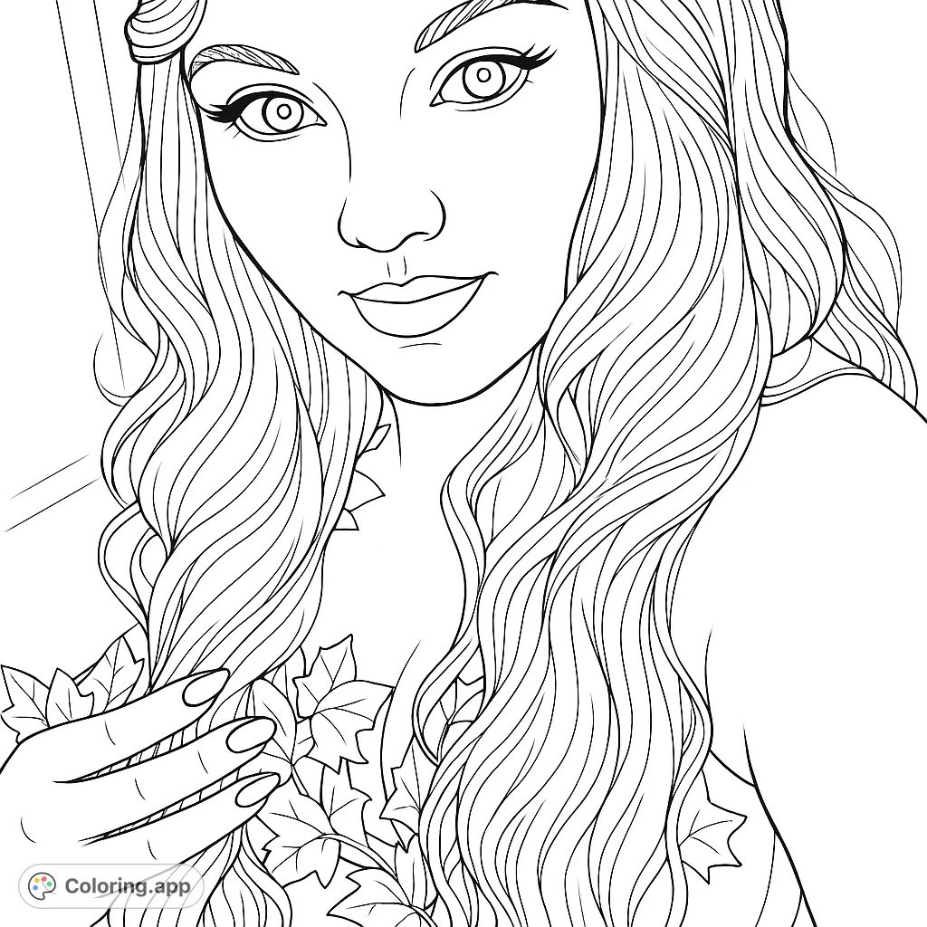 An enchanting figure adorned with flowing hair and intricate leaves, perfect for creative expression. Explore nature-inspired hues.