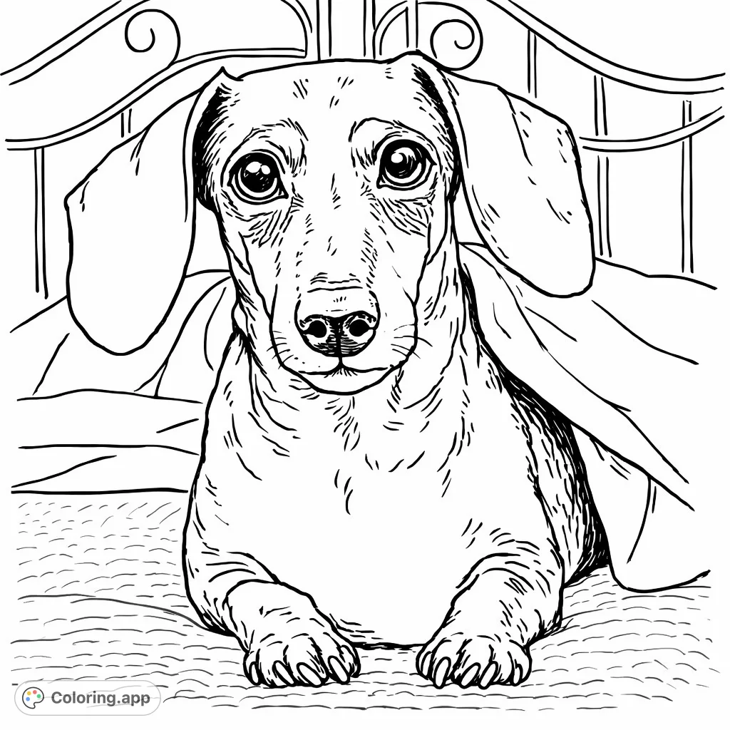 Cozy Dog on Bed - Coloring.app