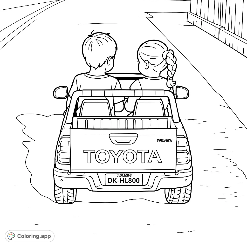 Two children embark on a fun adventure in their toy pickup truck. Perfect for young drivers to personalize their ride!