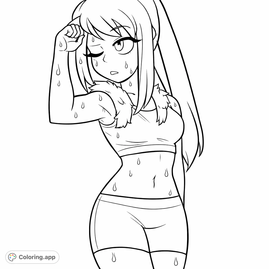 A dynamic anime-style character taking a moment after an intense workout. This athletic girl coloring page is perfect for those who love fitness and animated art.