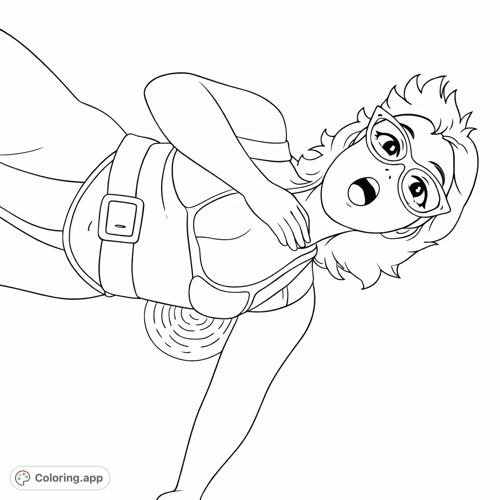 Dive into fun with this surprised swimmer coloring page, featuring a character in a detailed swimsuit and goggles, perfect for a splash of creativity!