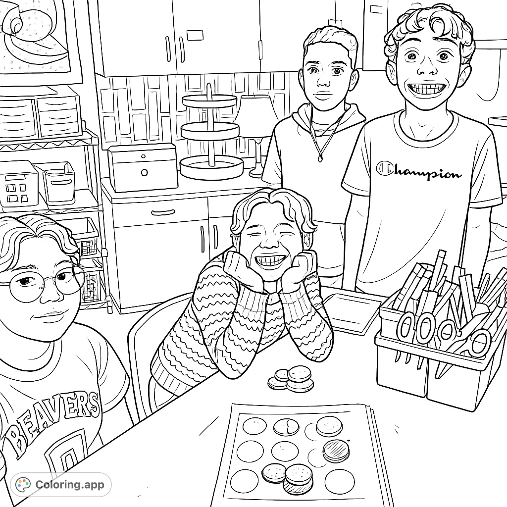 A lively classroom scene featuring four smiling students engaged in a fun science project, surrounded by school supplies and a creative learning environment.