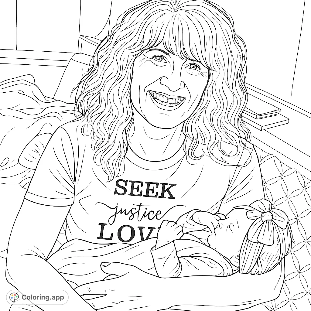 A heartwarming family moment: a smiling woman cradling a sleeping newborn. This image celebrates the precious bond between parent and child, perfect for reflection.