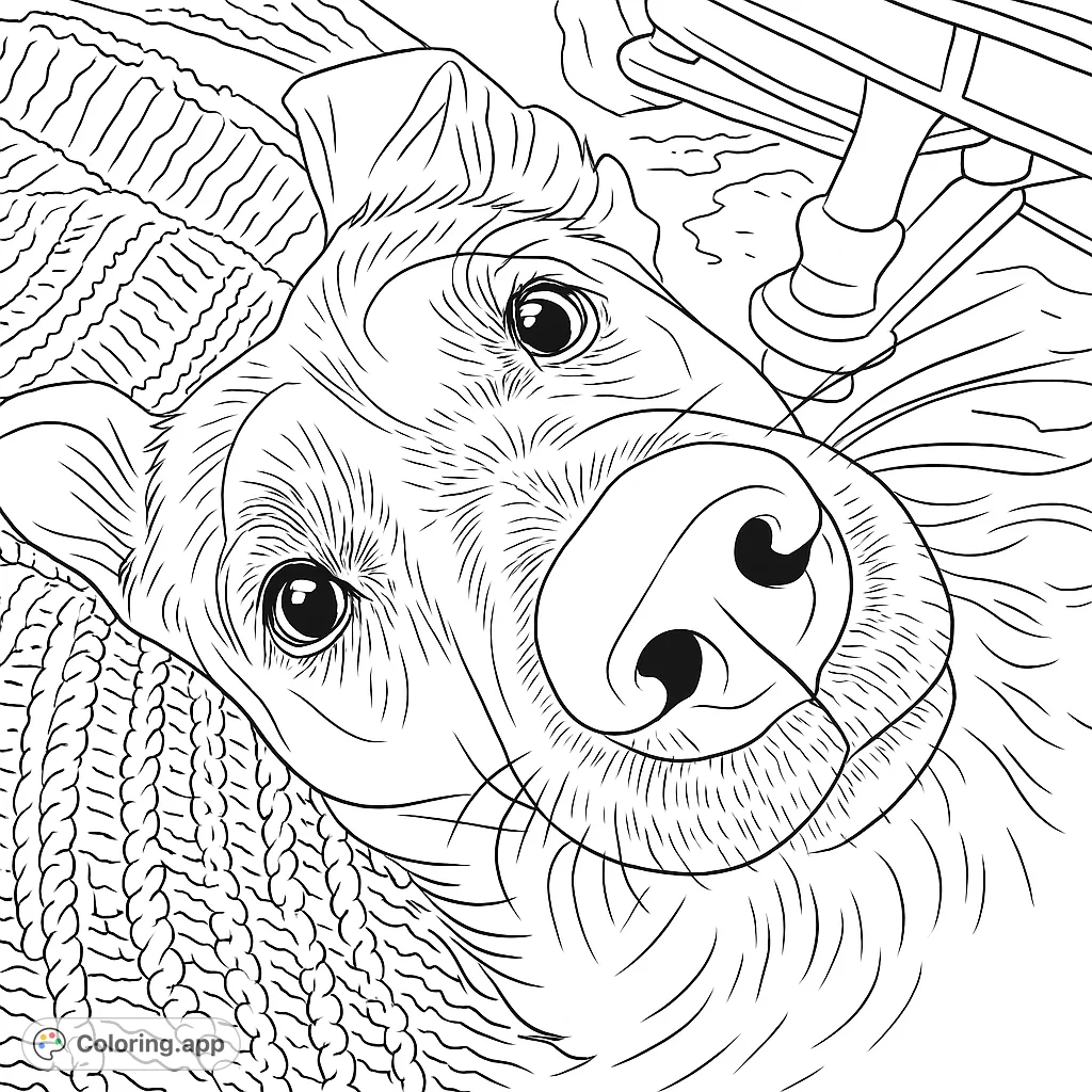 Capture the endearing expression of an adorable dog in a close-up portrait, resting comfortably on a textured blanket. Perfect for pet lovers!