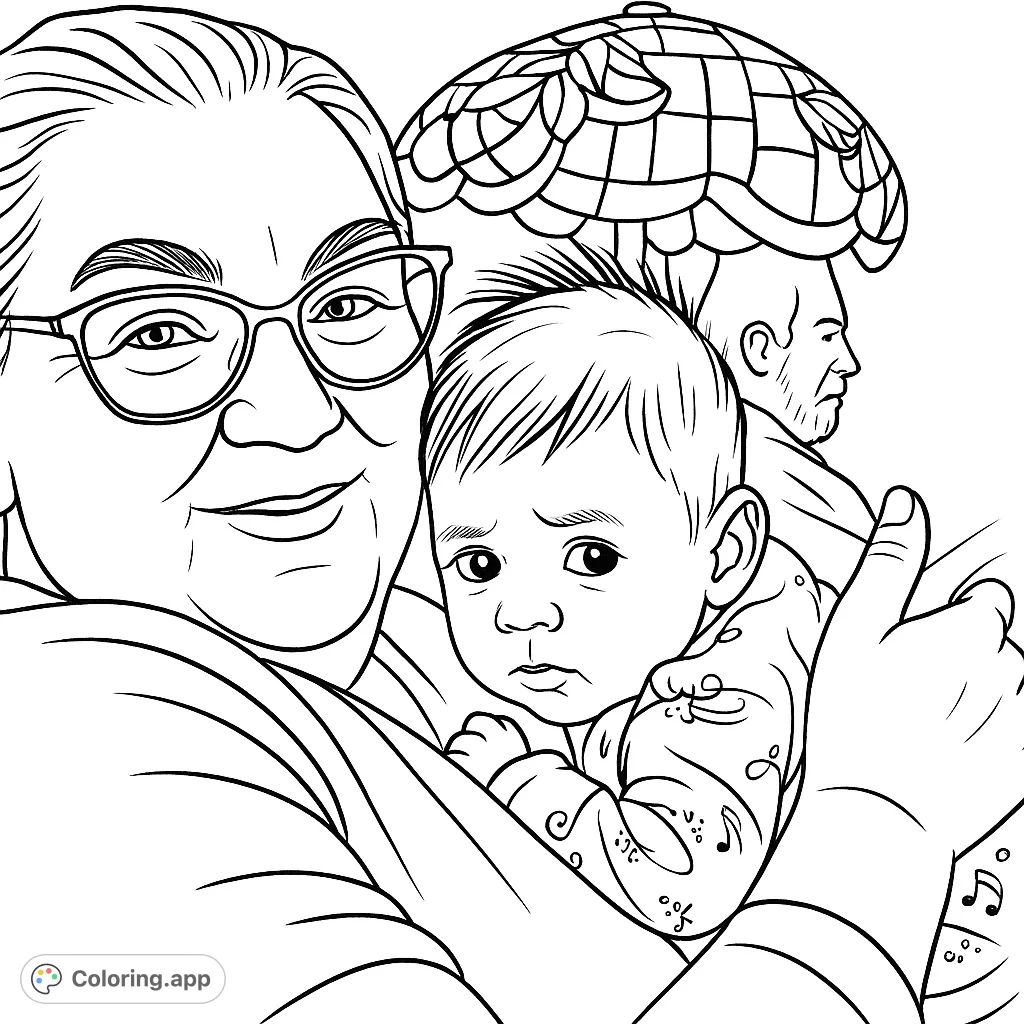 Capture a heartwarming moment of an adult holding a baby, featuring a decorative lamp and patterned clothing. A tender scene perfect for all ages.