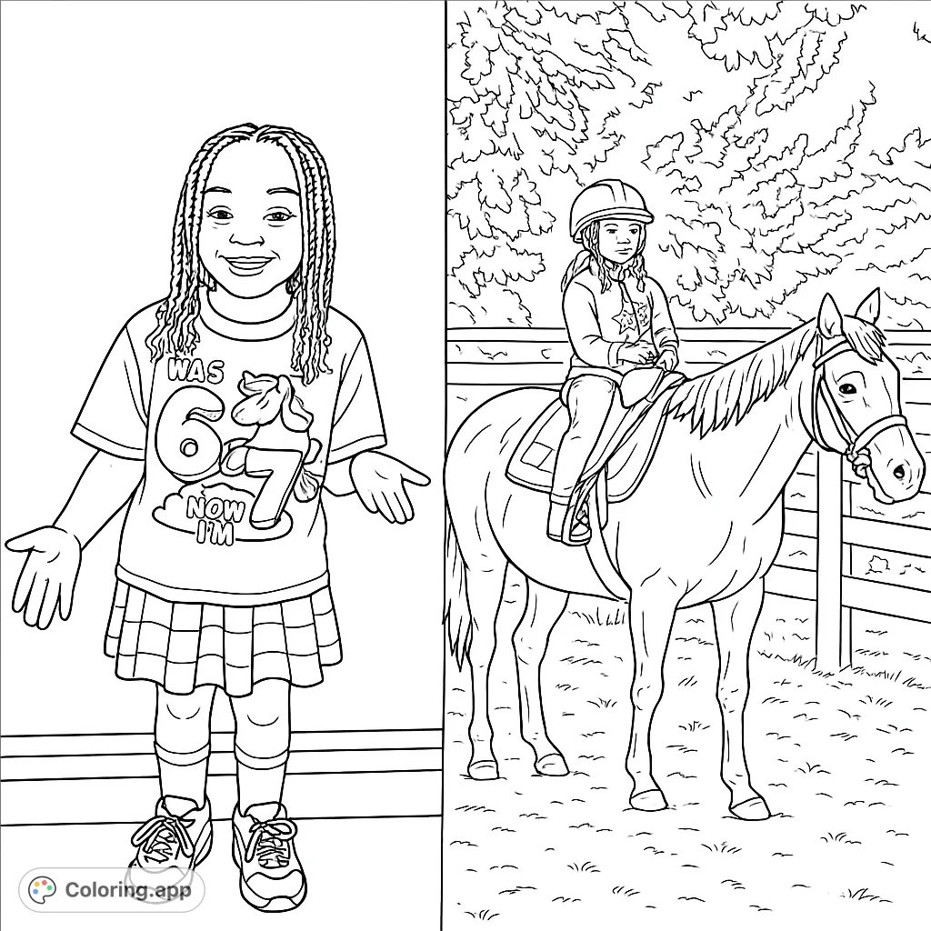 Capture the joy of a child's milestone and horseback riding. Features a playful unicorn t-shirt and a gentle horse ride in a natural setting.