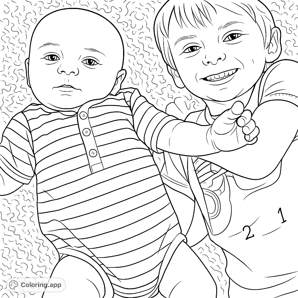 Capture the heartwarming bond of two siblings in this sweet portrait. Perfect for celebrating family connections with a charming brothers coloring page.