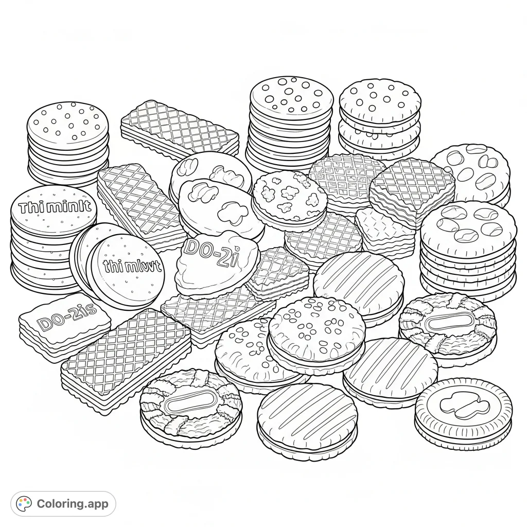 Dive into a delightful collection of Girl Scout cookies! This free printable cookie coloring page features a variety of iconic treats, perfect for foodies.