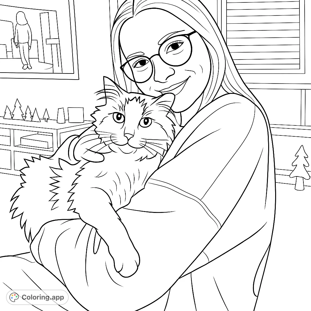 A heartwarming image of a person gently holding a fluffy cat, perfect for pet lovers. Capture the tender bond and add your creative touch to this cozy scene.
