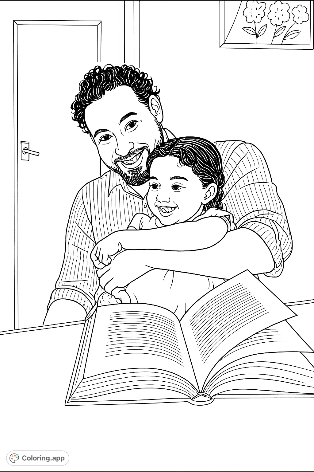 Capture a heartwarming scene of a man and child sharing a happy moment with a book. Perfect for celebrating family bonds and the joy of reading.