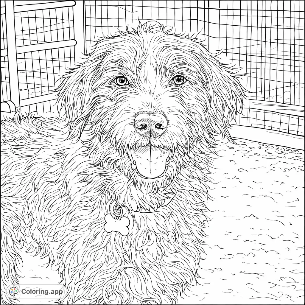 Capture the playful spirit of a shaggy dog with this engaging coloring page. Perfect for animal lovers of all ages.