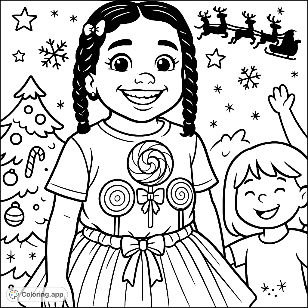 Discover a joyful child adorned with charming lollipops and a layered skirt, ready for a burst of imagination. A sweet cartoony scene!