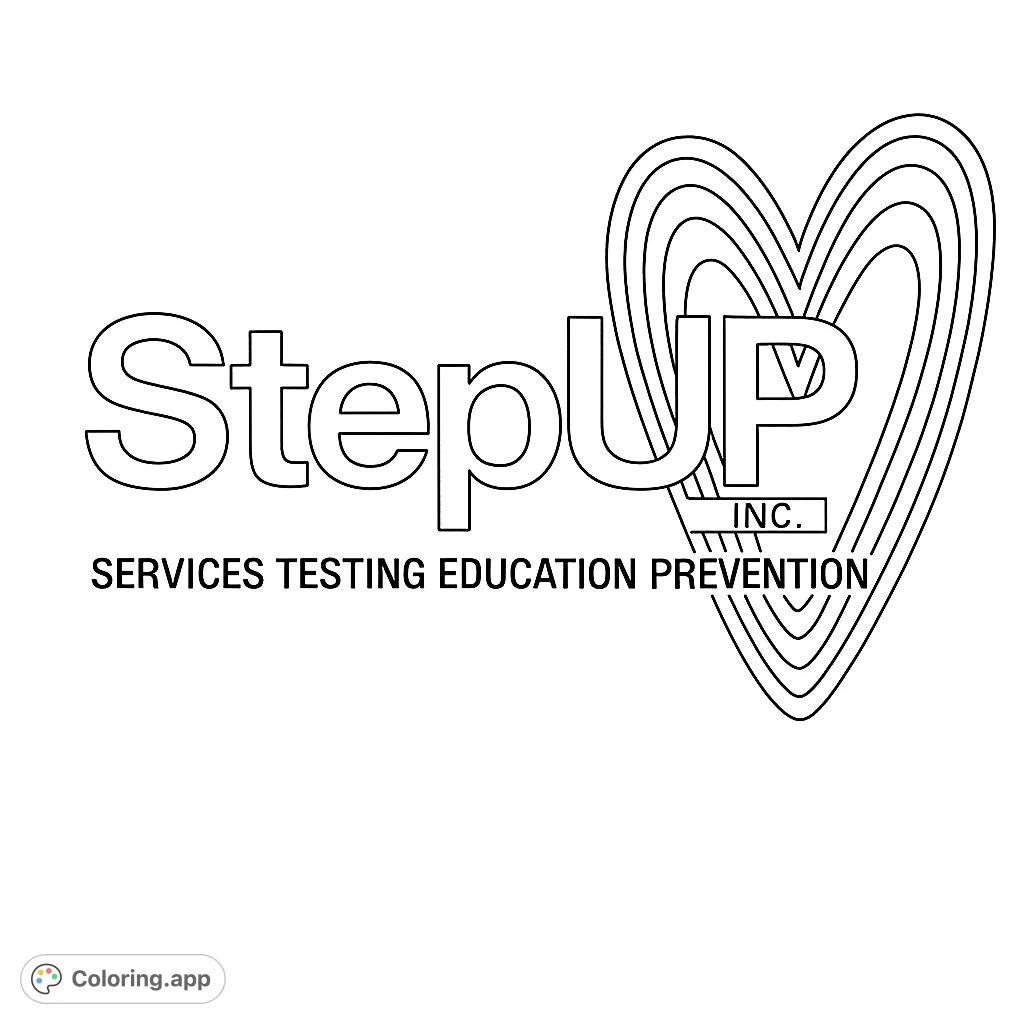 Color this impactful StepUp Inc. logo with its distinct text and multi-layered heart.
