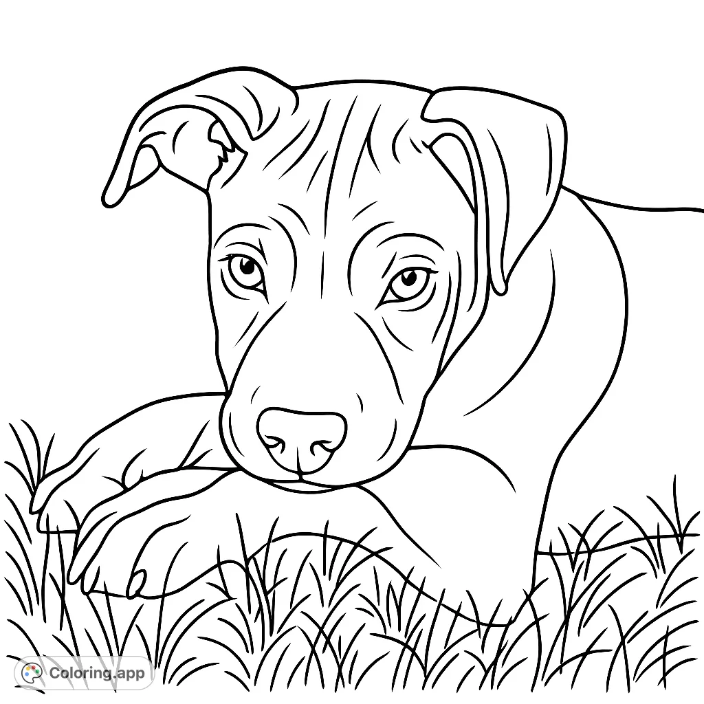 A charming puppy rests gently in a grassy field, inviting a world of creative expression. Perfect for dog lovers and aspiring artists of all ages to color.