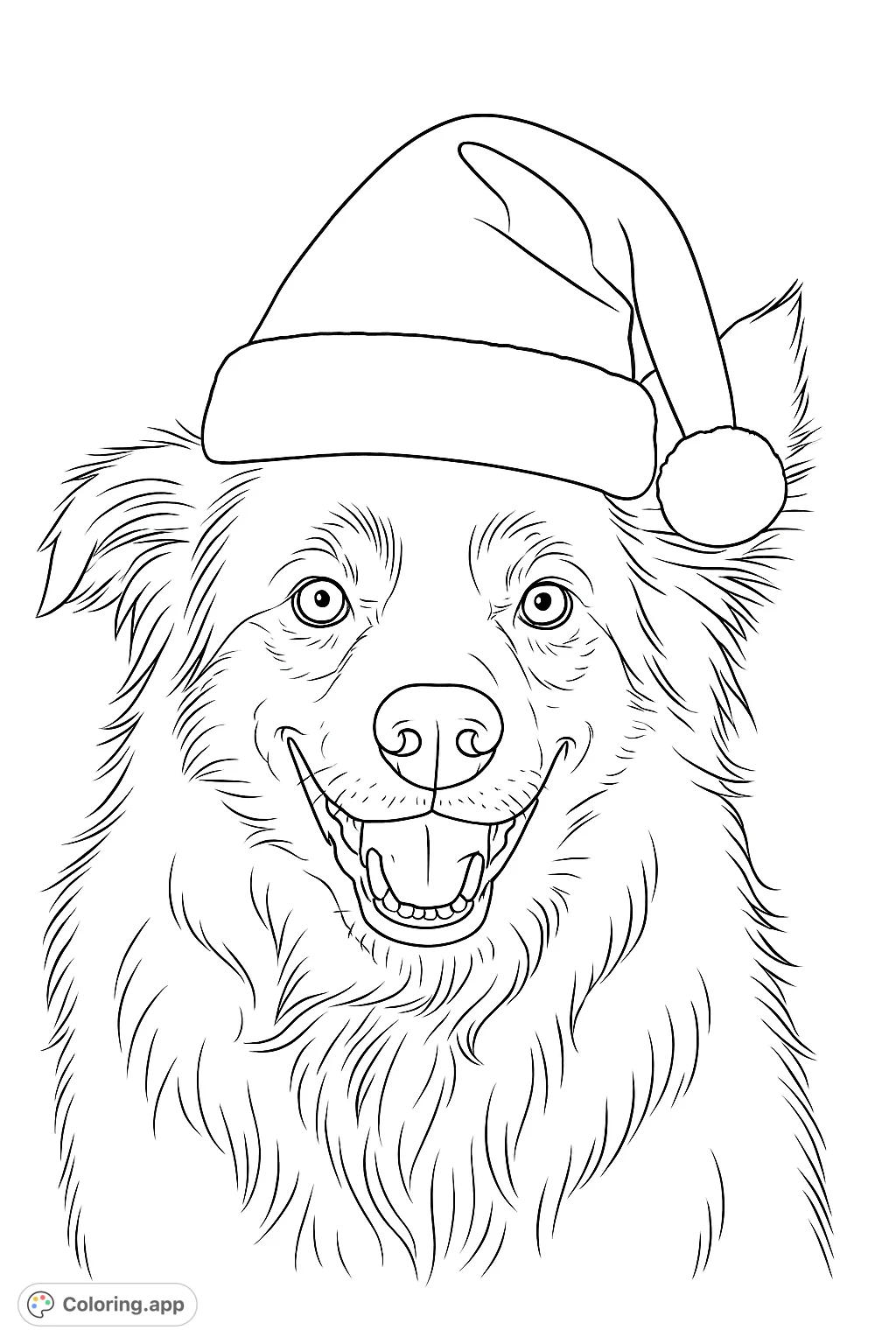 A charming dog with a joyful expression, wearing a delightful holiday hat, ready to be brought to life with your creative colors.