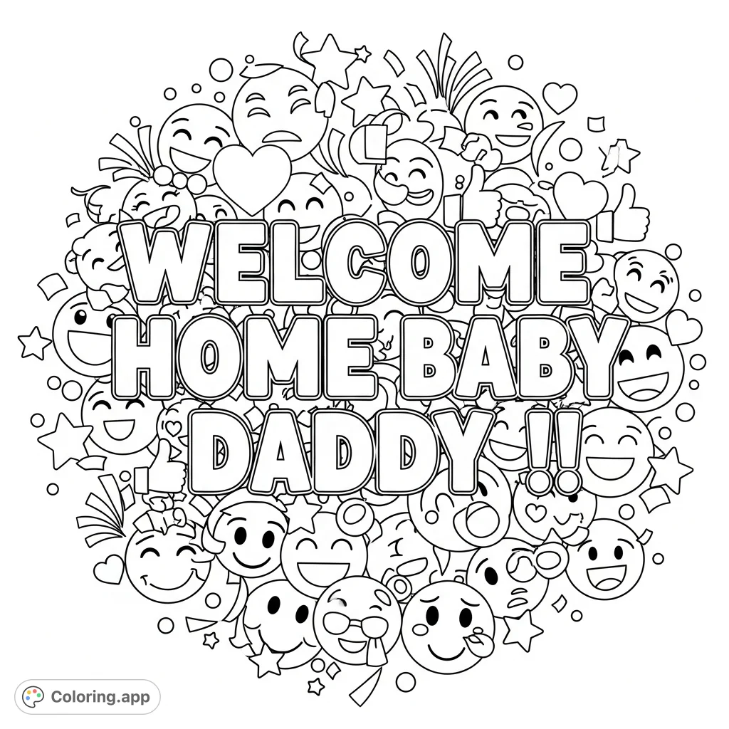 " message surrounded by a playful assortment of popular emojis, perfect for a personalized coloring gift.