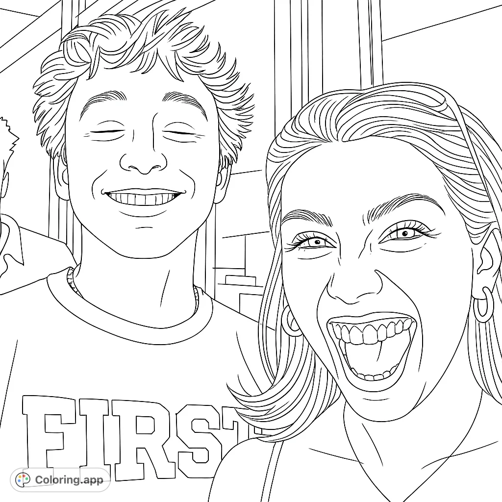 Capture the infectious joy of two friends laughing in a detailed portrait coloring page. Perfect for expressing happiness and connection through art.