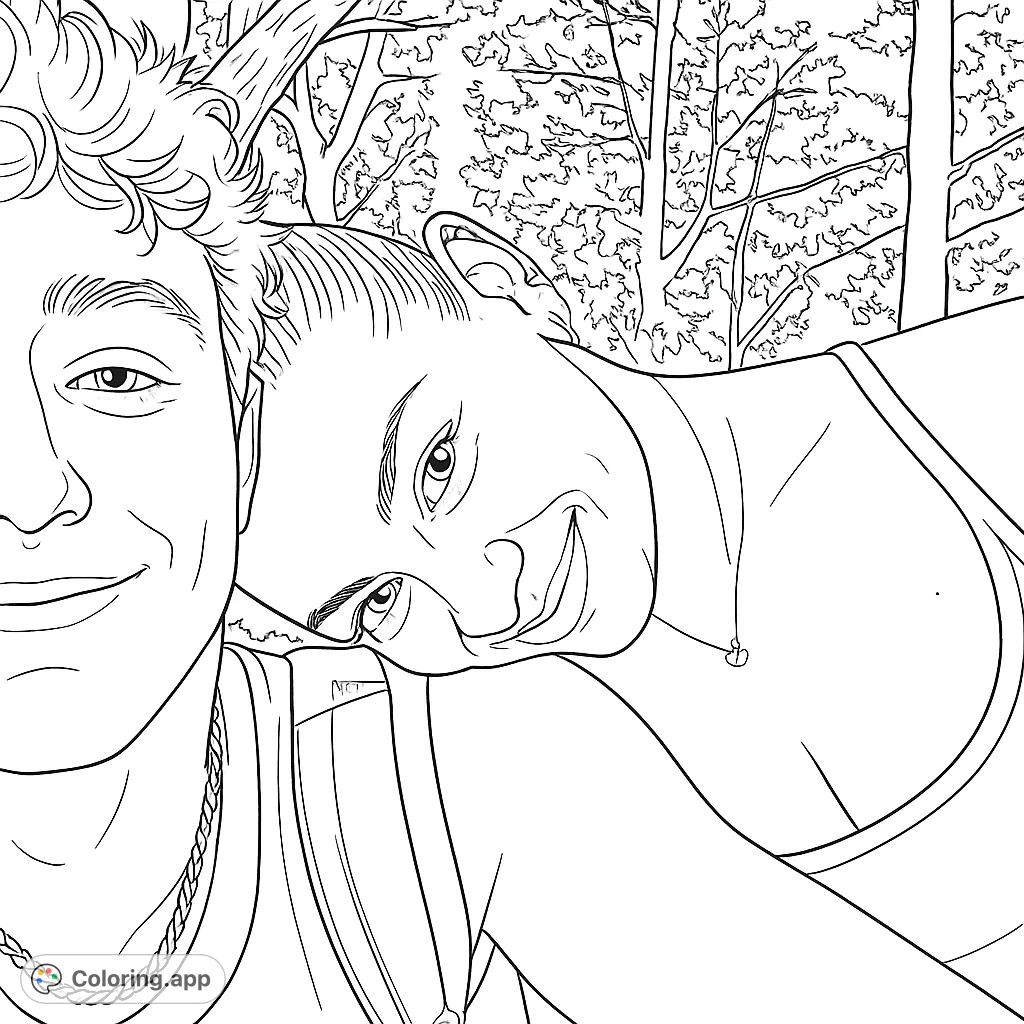 Capture the warmth of connection with this smiling couple coloring page. Features a happy duo in a close-up pose, perfect for expressing affection and joy.