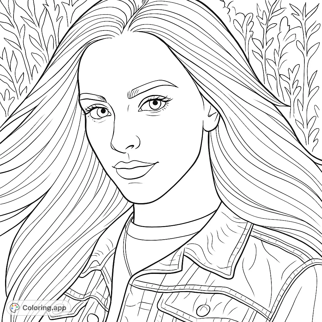 Capture the relaxed elegance of a young woman with flowing hair and a casual denim jacket, set against a soft natural background. A charming portrait for creative expression.