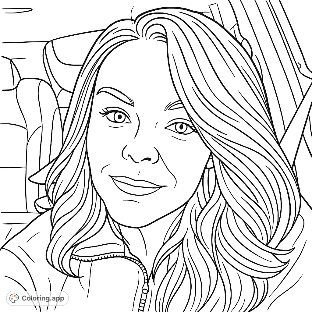 A captivating woman's portrait inside a car, featuring flowing hair, expressive features, and detailed car interior elements, perfect for creative shading and realistic rendering.