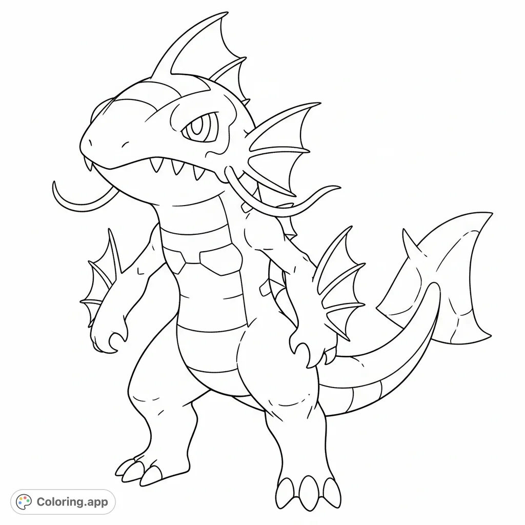 Explore the unique Dracovish, a ancient fossil Pokemon with a distinct fish head and powerful tail, ready for your creative colors. A fun Pokemon coloring page!