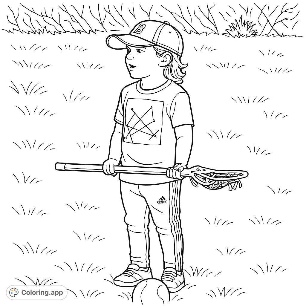 A spirited young lacrosse player, ready for action on the field, holding a stick. Perfect for sports enthusiasts and aspiring athletes.
